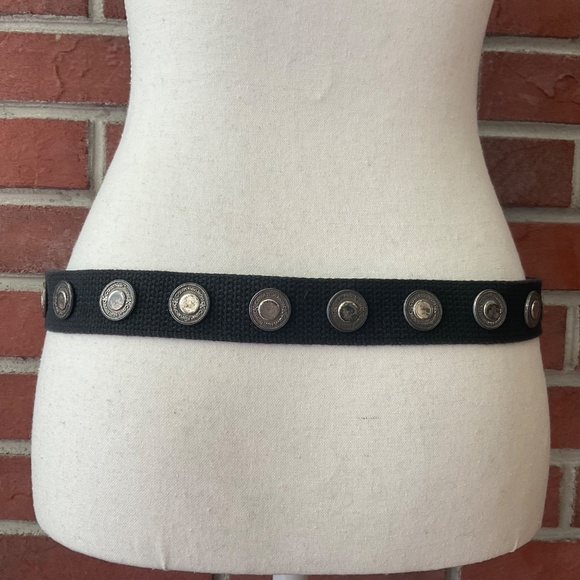•Vintage Calvin Klein Black Canvas  Belt Silver Metallic Studded Brand Name - Picture 7 of 10